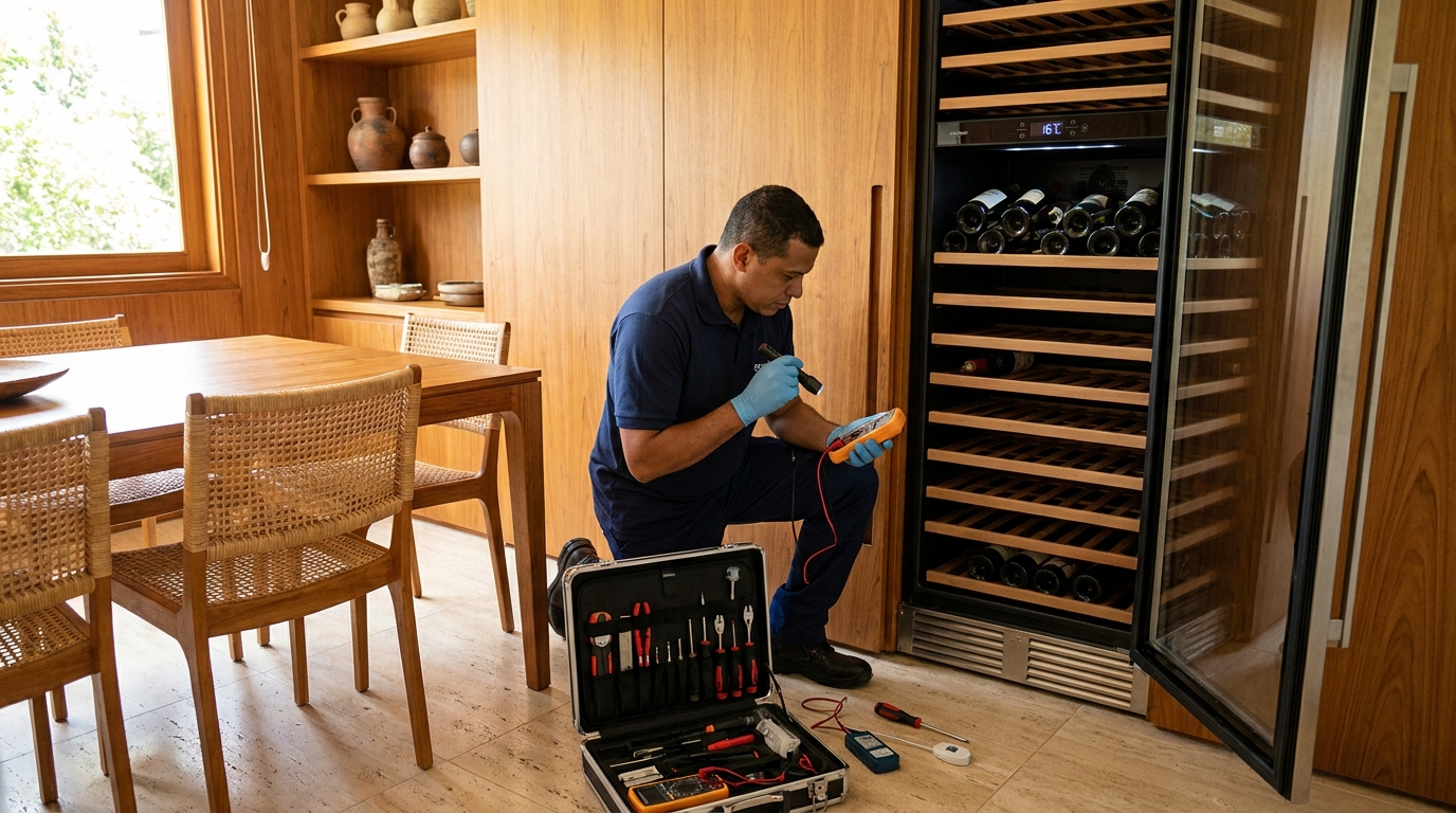 Troca de termostato de adega climatizada em atendimento técnico no Prado, Belo Horizonte‑MG